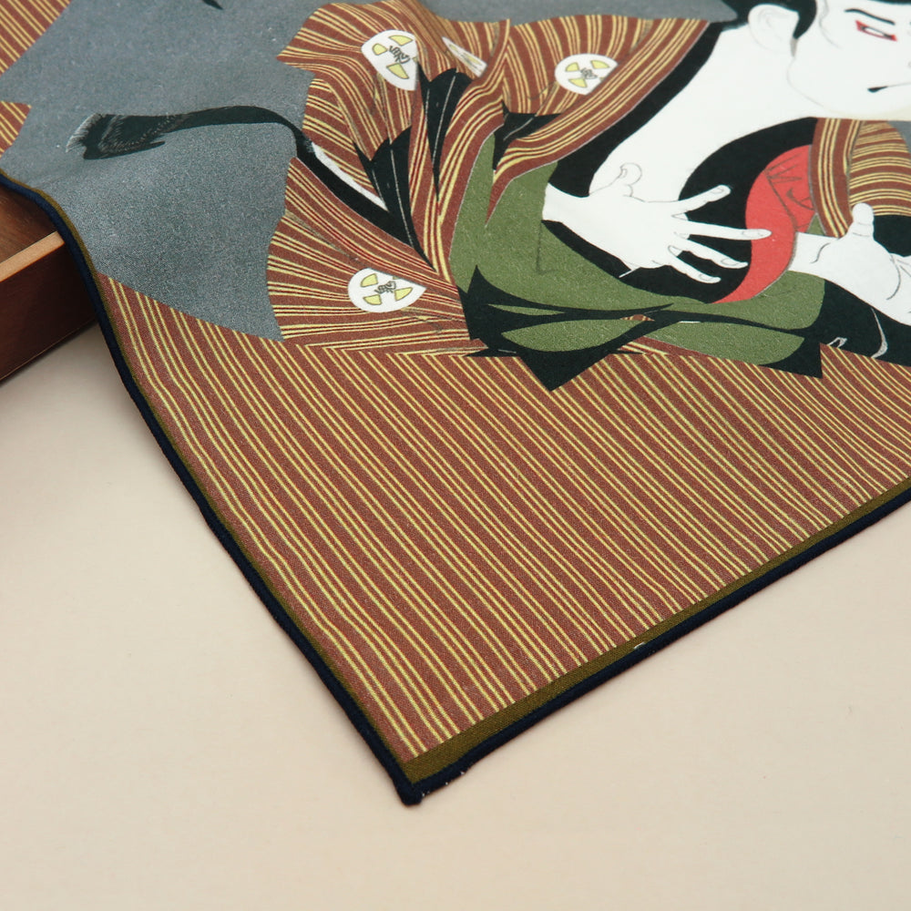 2nd image: Ukiyo-e Japanese Art Handkerchief - Ukiyo-e Sharaku Toshusai , Brown tones | 1000-3005