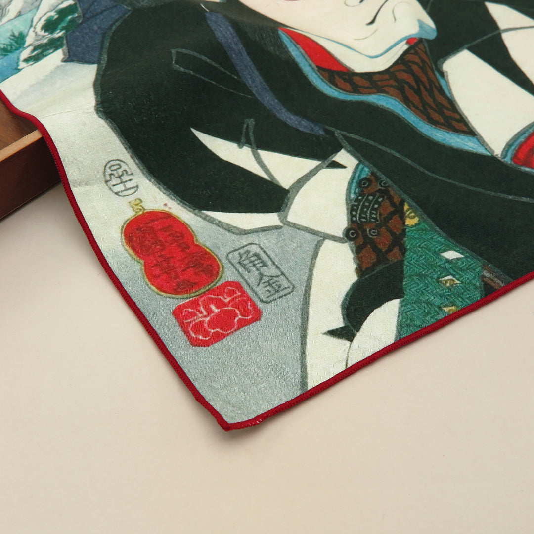 2nd image: Ukiyo-e Japanese Art Handkerchief - Ukiyo-e Kuniyoshi Utagawa , Black tones | 1000-3011