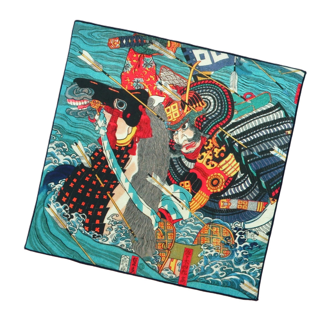 4th image: Ukiyo-e Japanese Art Handkerchief - Ukiyo-e Utagawa Sadahide , Blue tones | 1000-3013
