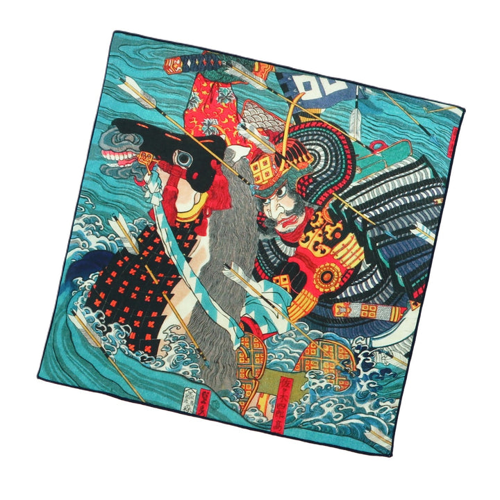 4th image: Ukiyo-e Japanese Art Handkerchief - Ukiyo-e Utagawa Sadahide , Blue tones | 1000-3013