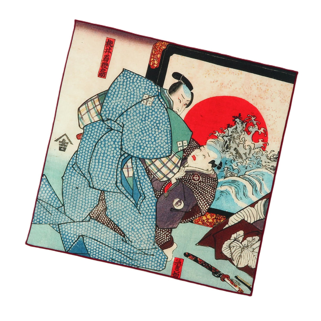 4th image: Ukiyo-e Japanese Art Handkerchief - Ukiyo-e Kuniyoshi Utagawa , Blue tones | 1000-3014