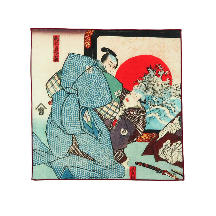 5th image: Ukiyo-e Japanese Art Handkerchief - Ukiyo-e Kuniyoshi Utagawa , Blue tones | 1000-3014
