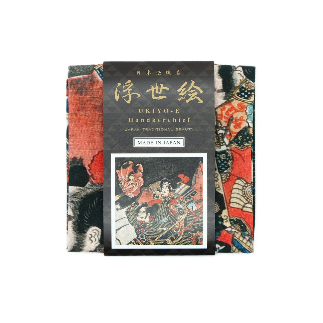 6th image: Ukiyo-e Japanese Art Handkerchief - Ukiyo-e Kuniyoshi Utagawa , Black tones | 1000-3015
