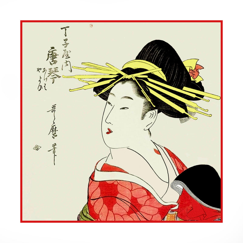 5th image: Ukiyo-e Japanese Art Silk Scarf - Utamaro Kitagawa , Multicolor | 1000-1005