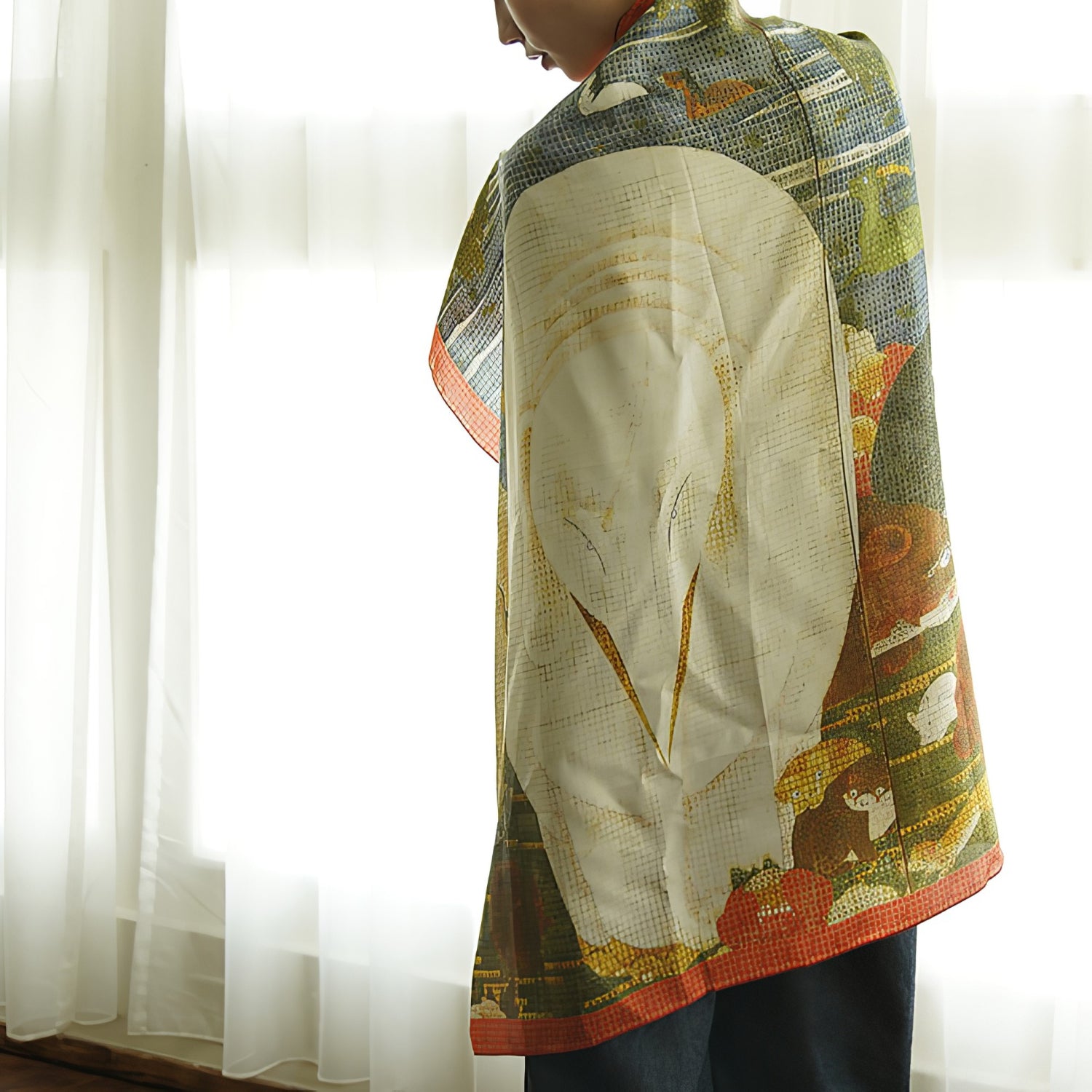 2nd image: Ukiyo-e Japanese Art Silk Scarf - Jakuchu Ito , Multicolor | 1000-1007