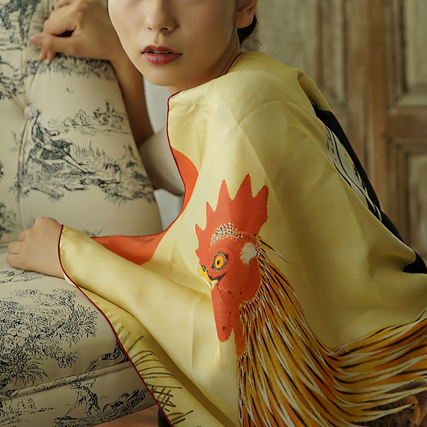 2nd image: Ukiyo-e Japanese Art Silk Scarf - Jakuchu Ito , Multicolor | 1000-1008