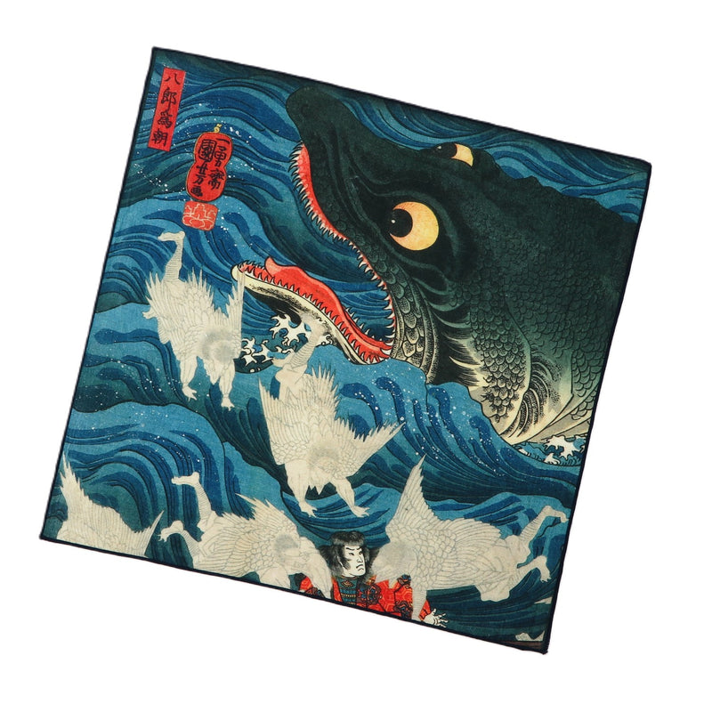 4th image: Ukiyo-e Japanese Art Handkerchief - Ukiyo-e Kuniyoshi Utagawa , Blue tones | 1000-3001