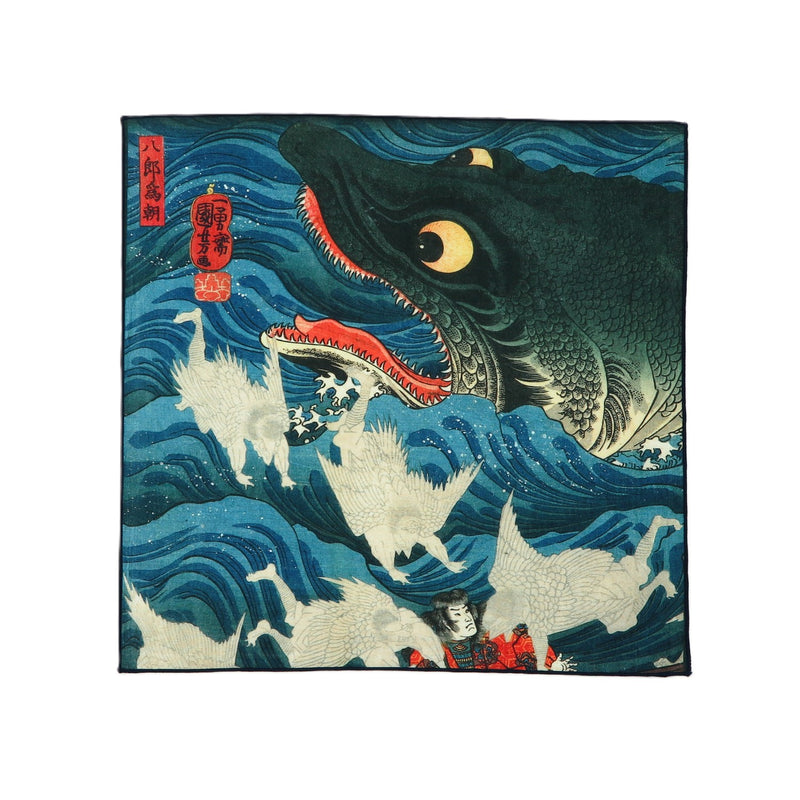 5th image: Ukiyo-e Japanese Art Handkerchief - Ukiyo-e Kuniyoshi Utagawa , Blue tones | 1000-3001