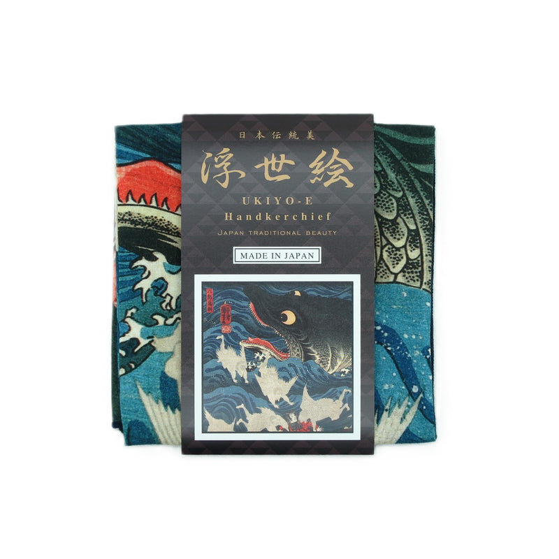 6th image: Ukiyo-e Japanese Art Handkerchief - Ukiyo-e Kuniyoshi Utagawa , Blue tones | 1000-3001