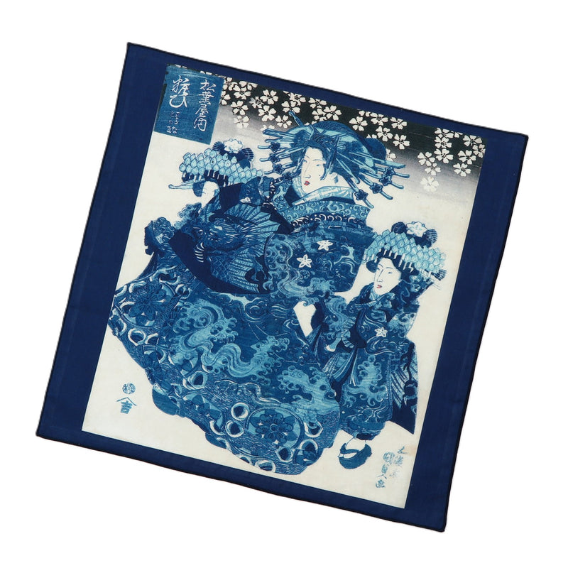 4th image: Ukiyo-e Japanese Art Handkerchief - Ukiyo-e Kunisada Utagawa , Navy tones | 1000-3008