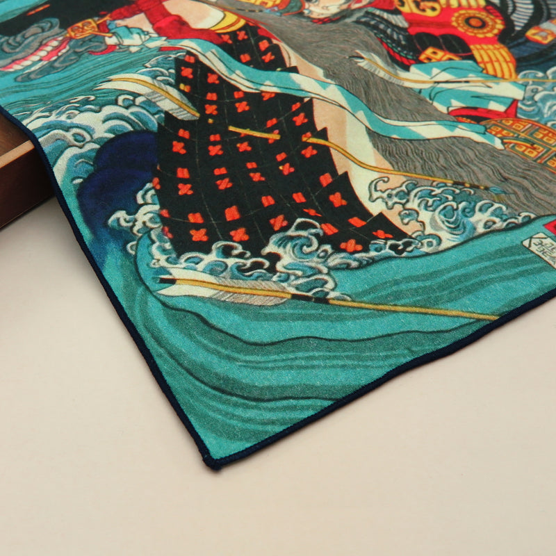 2nd image: Ukiyo-e Japanese Art Handkerchief - Ukiyo-e Utagawa Sadahide , Blue tones | 1000-3013