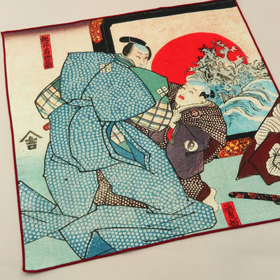 Main image: Ukiyo-e Japanese Art Handkerchief - Ukiyo-e Kuniyoshi Utagawa , Blue tones | 1000-3014