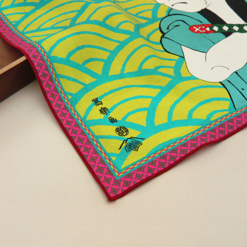 2nd image: Designer collabs Handkerchief - Ukiyo-e Sharaku Toshusai , Green tones | 1000-4001