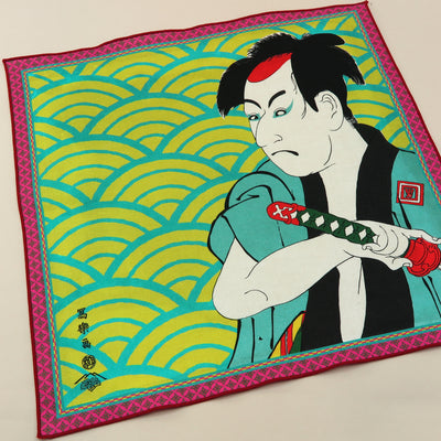 Main image: Designer collabs Handkerchief - Ukiyo-e Sharaku Toshusai , Green tones | 1000-4001