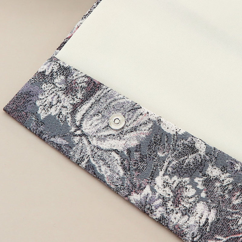 4th image: Japanese Magnetic Pouch - Floral , Grey tones | 10006-024