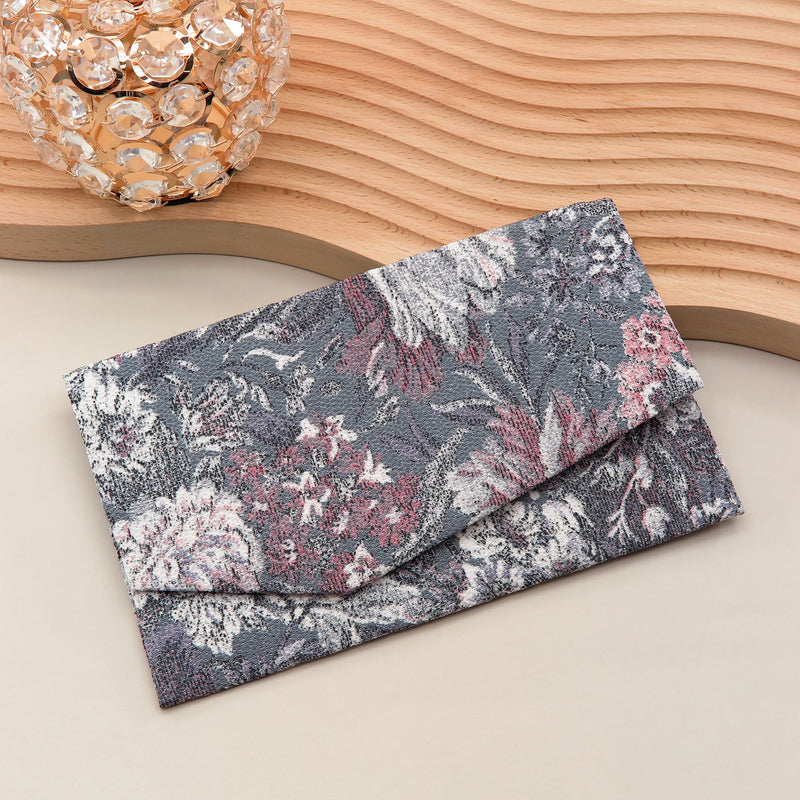 Main image: Japanese Magnetic Pouch - Floral , Grey tones | 10006-024