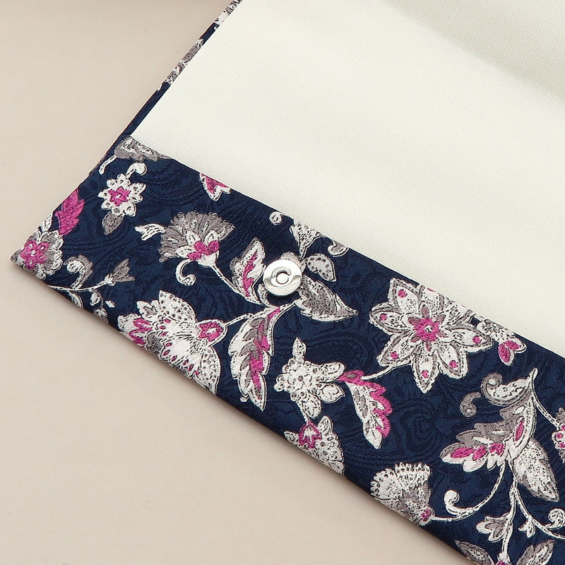 4th image: Japanese Magnetic Pouch - Floral Paisley , Navy tones | 10006-049