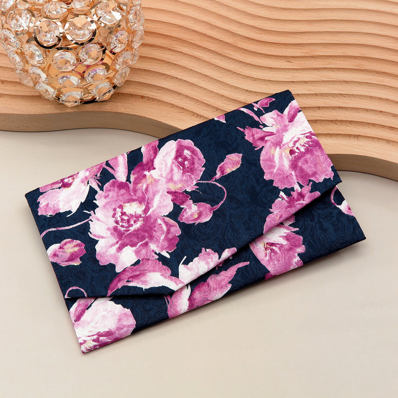 Main image: Japanese Magnetic Pouch - Floral , Navy tones | 10006-052